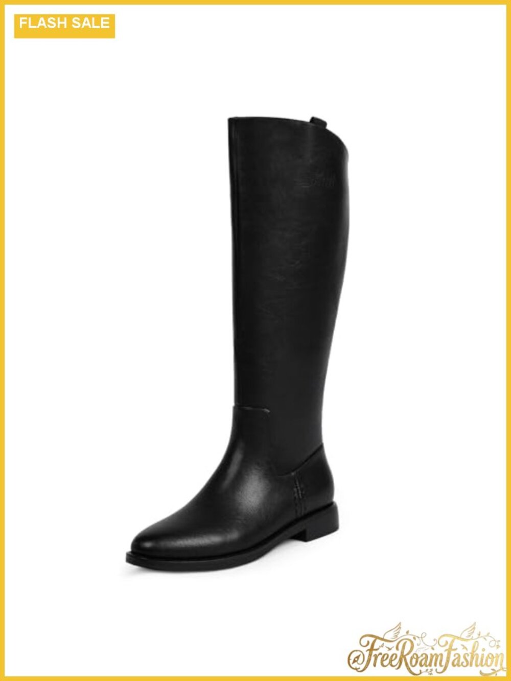 Knee High Boots Faux Leather Flat Retro Round Toe Riding Boots